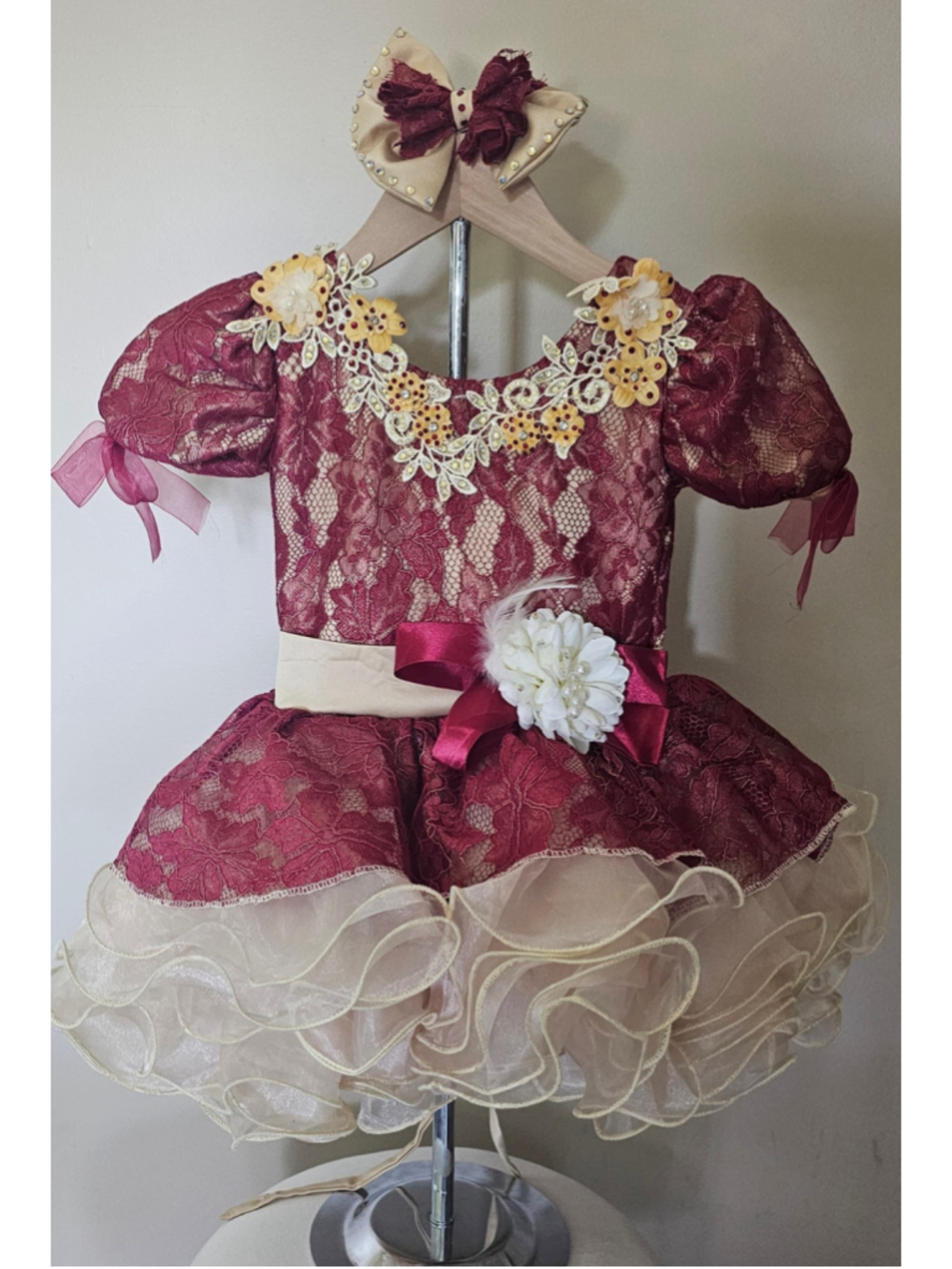 Toddler Ivy & Grace Formal Holiday Dress Burgundy Beige Size 2T/3T